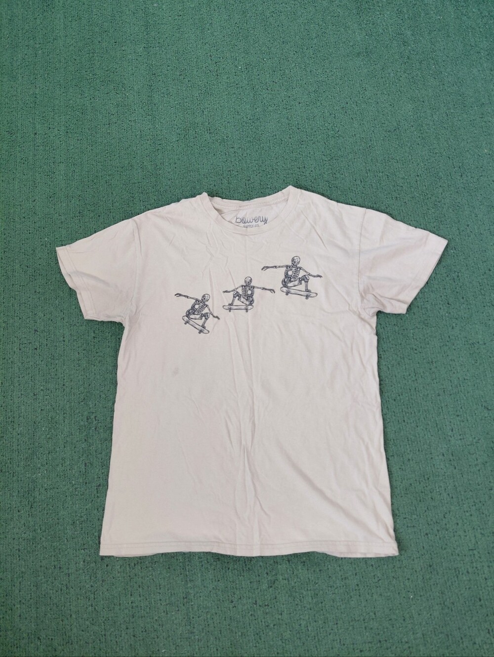 Bowery Supply Co Skateboard Skeleton Skater Grunge Beige T Shirt Sz Medium